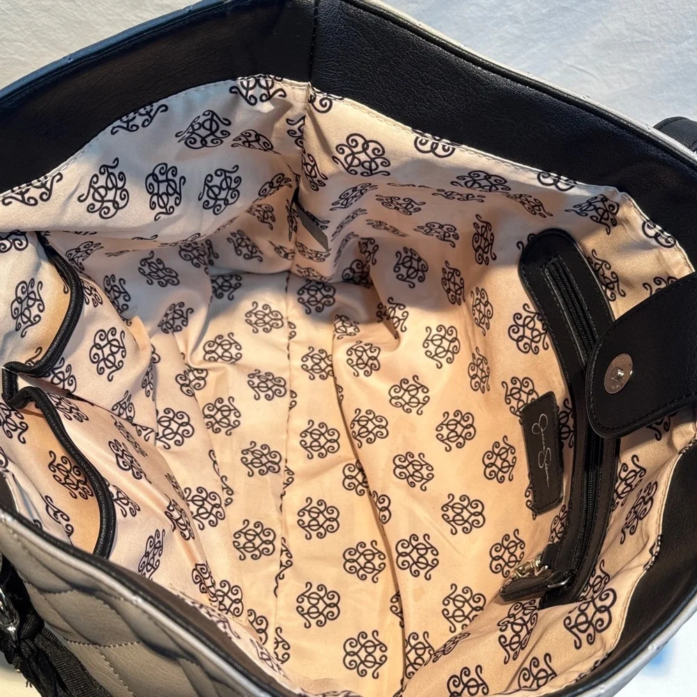 Jessica Simpson Black and Gray Quilted Tote with Bow